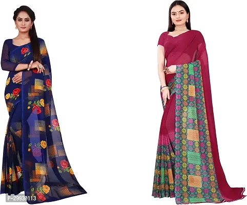 Stylish Fancy Georgette Saree With Blouse Piece Combo For Women Pack Of 2