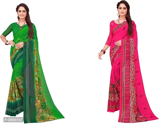 Stylish Fancy Georgette Saree With Blouse Piece Combo For Women Pack Of 2-thumb0