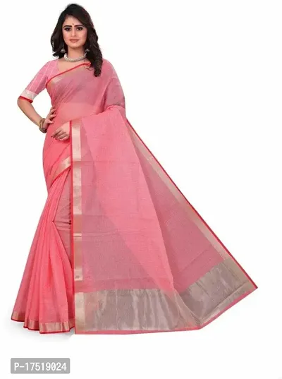 Women Stylish Cotton Silk Solid Saree with Blouse piece