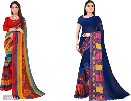 Stylish Fancy Georgette Saree With Blouse Piece Combo For Women Pack Of 2-thumb0