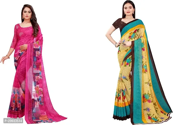 Stylish Fancy Georgette Saree With Blouse Piece Combo For Women Pack Of 2-thumb0