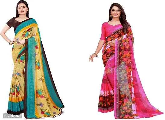 Stylish Fancy Georgette Saree With Blouse Piece Combo For Women Pack Of 2-thumb0