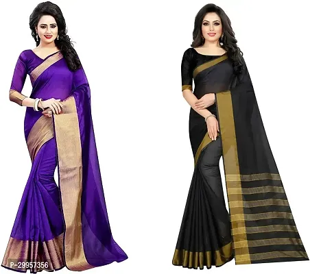 Stylish Fancy Cotton Silk Saree With Blouse Piece For Women Pack Of 2-thumb0