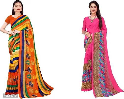 Stylish Fancy Georgette Saree With Blouse Piece Combo For Women Pack Of 2-thumb0