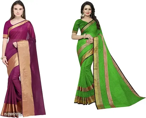 Stylish Fancy Cotton Silk Saree With Blouse Piece For Women Pack Of 2-thumb0