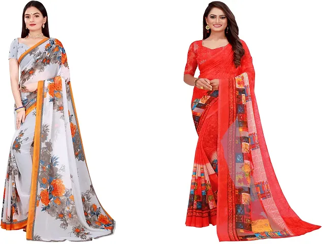 Stylish Fancy Georgette Saree With Blouse Piece For Women Pack Of 2