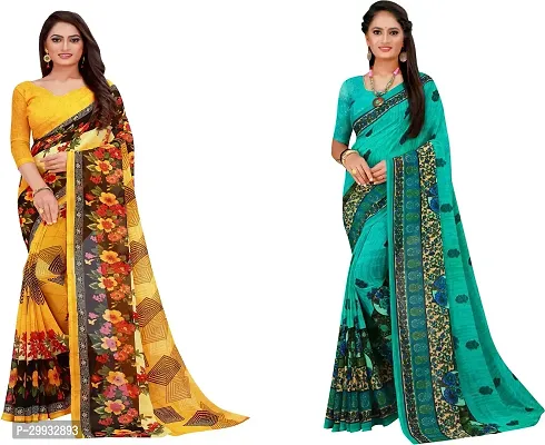 Stylish Fancy Georgette Saree With Blouse Piece Combo For Women Pack Of 2-thumb0