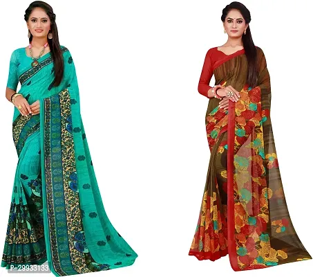 Stylish Fancy Georgette Saree With Blouse Piece Combo For Women Pack Of 2