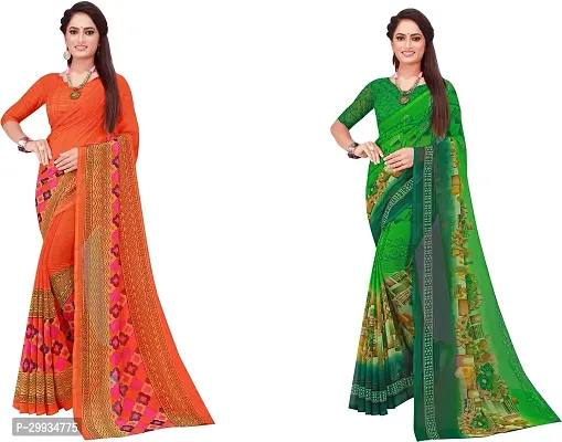 Stylish Fancy Georgette Saree With Blouse Piece Combo For Women Pack Of 2-thumb0