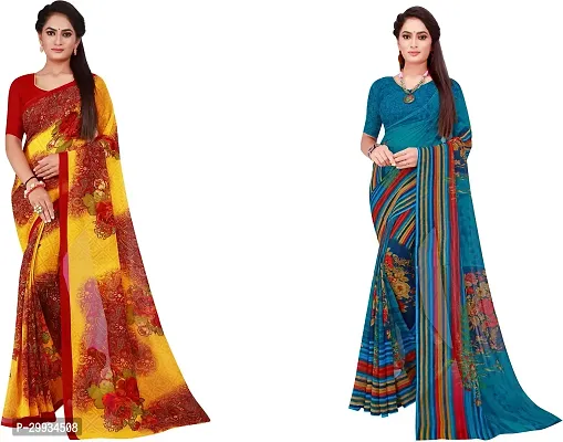 Stylish Fancy Georgette Saree With Blouse Piece Combo For Women Pack Of 2-thumb0