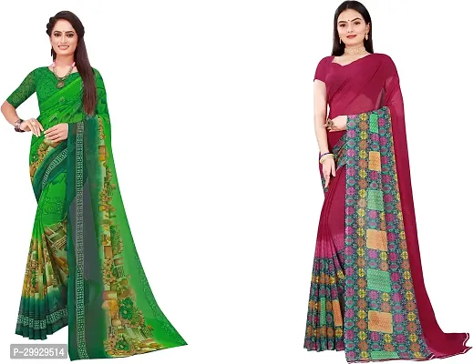 Stylish Fancy Georgette Saree With Blouse Piece Combo For Women Pack Of 2