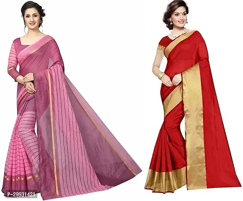 Stylish Fancy Georgette Saree With Blouse Piece Combo For Women Pack Of 2-thumb0