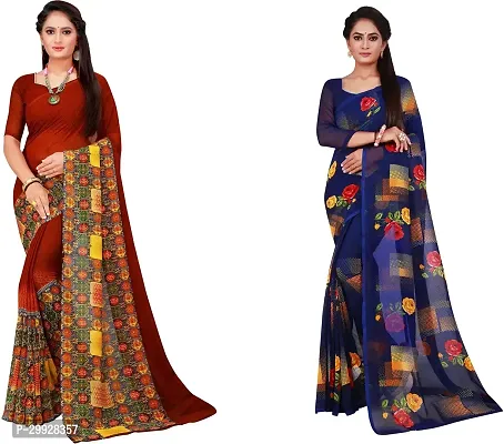 Stylish Fancy Georgette Saree With Blouse Piece Combo For Women Pack Of 2-thumb0