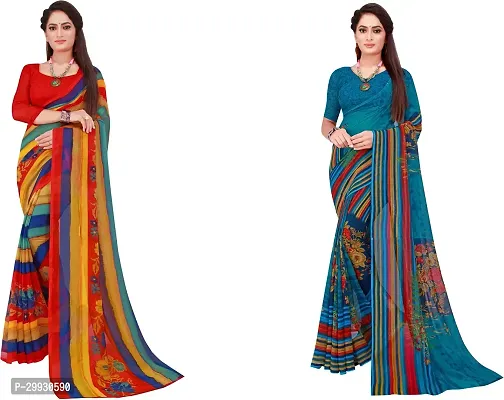 Stylish Fancy Georgette Saree With Blouse Piece Combo For Women Pack Of 2-thumb0