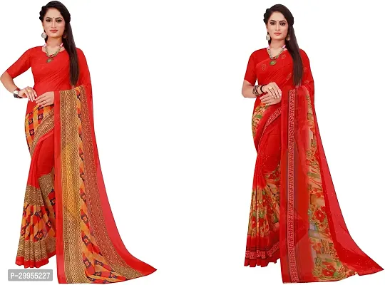 Stylish Fancy Georgette Saree With Blouse Piece For Women Pack Of 2-thumb0