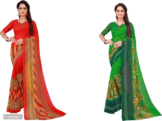 Stylish Fancy Georgette Saree With Blouse Piece Combo For Women Pack Of 2-thumb0