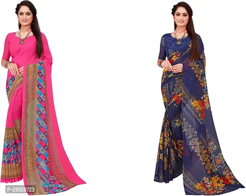 Stylish Fancy Georgette Saree With Blouse Piece Combo For Women Pack Of 2-thumb0