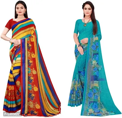 Stylish Fancy Georgette Saree With Blouse Piece Combo For Women Pack Of 2