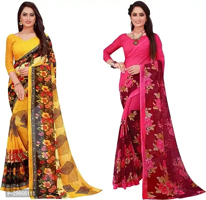 Stylish Fancy Georgette Saree With Blouse Piece For Women Pack Of 2-thumb0