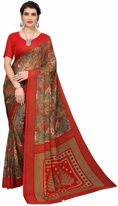 POSHYAA FASHION Women Art Silk Printed Saree With Unstiched Blouse Piece