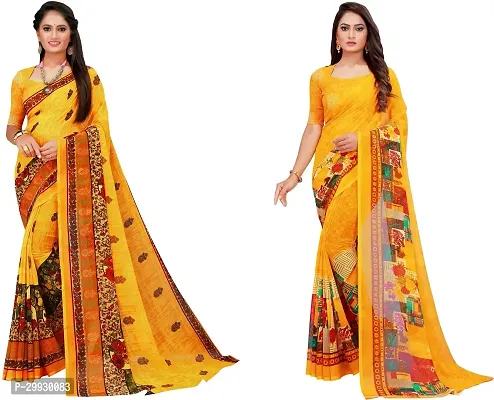 Stylish Fancy Georgette Saree With Blouse Piece Combo For Women Pack Of 2-thumb0