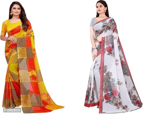 Stylish Fancy Georgette Saree With Blouse Piece Combo For Women Pack Of 2-thumb0