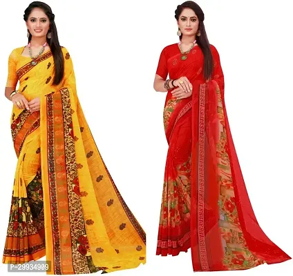 Stylish Fancy Georgette Saree With Blouse Piece Combo For Women Pack Of 2-thumb0