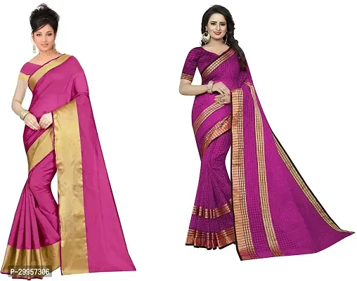 Stylish Fancy Cotton Silk Saree With Blouse Piece For Women Pack Of 2