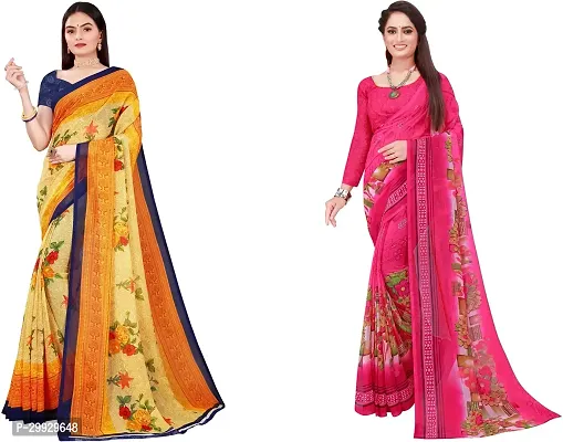 Stylish Fancy Georgette Saree With Blouse Piece Combo For Women Pack Of 2-thumb0