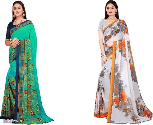 Stylish Fancy Georgette Saree With Blouse Piece Combo For Women Pack Of 2-thumb0