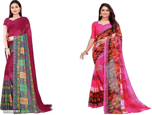 Women Stylish Georgette Printed Saree with Blouse piece-thumb0