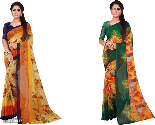 Stylish Fancy Georgette Saree With Blouse Piece Combo For Women Pack Of 2-thumb0