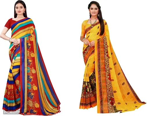 Stylish Fancy Georgette Saree With Blouse Piece Combo For Women Pack Of 2-thumb0