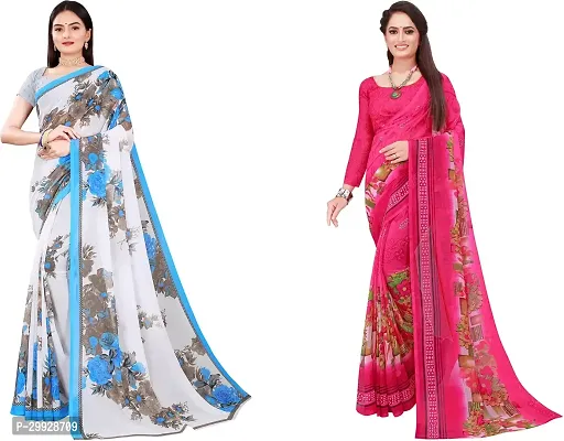 Stylish Fancy Georgette Saree With Blouse Piece Combo For Women Pack Of 2-thumb0