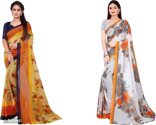 Stylish Fancy Georgette Saree With Blouse Piece Combo For Women Pack Of 2-thumb0