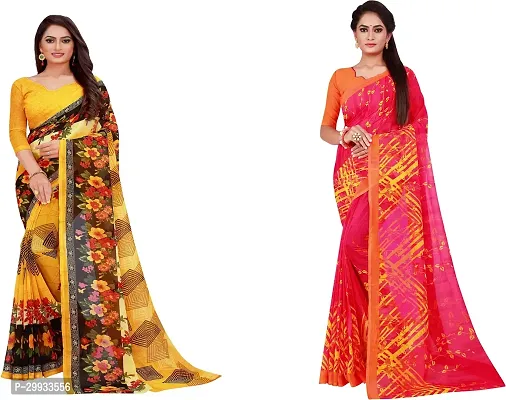 Stylish Fancy Georgette Saree With Blouse Piece Combo For Women Pack Of 2-thumb0