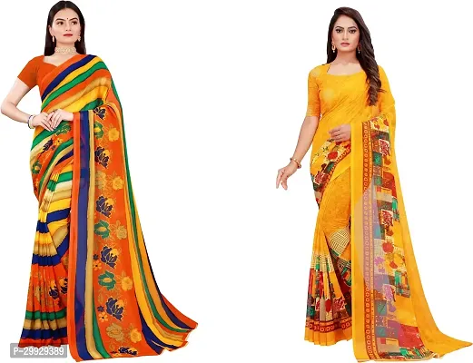 Stylish Fancy Georgette Saree With Blouse Piece Combo For Women Pack Of 2-thumb0