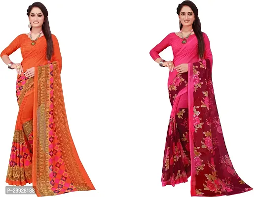 Stylish Fancy Georgette Saree With Blouse Piece Combo For Women Pack Of 2-thumb0