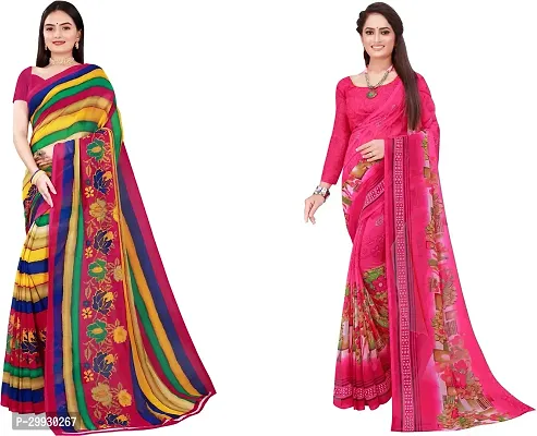 Stylish Fancy Georgette Saree With Blouse Piece Combo For Women Pack Of 2