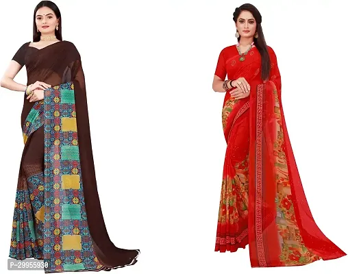 Stylish Fancy Georgette Saree With Blouse Piece For Women Pack Of 2-thumb0