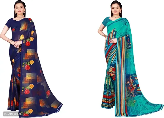 Stylish Fancy Georgette Saree With Blouse Piece For Women Pack Of 2-thumb0