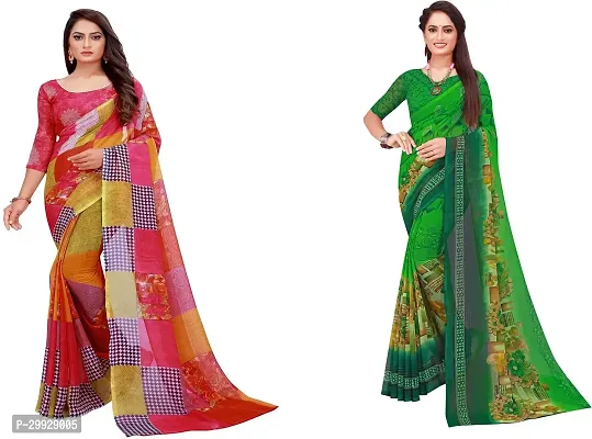 Stylish Fancy Georgette Saree With Blouse Piece Combo For Women Pack Of 2-thumb0