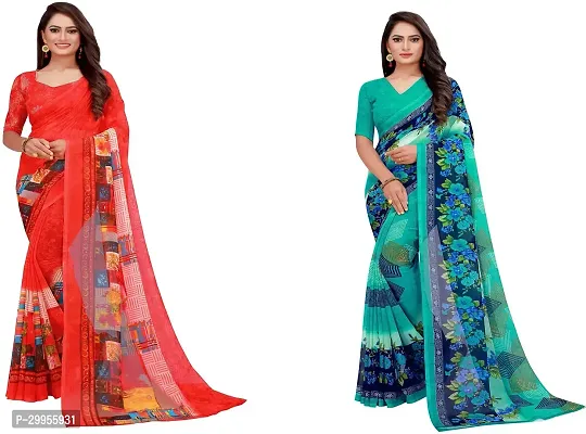 Stylish Fancy Georgette Saree With Blouse Piece For Women Pack Of 2-thumb0