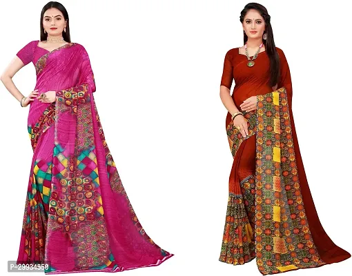 Stylish Fancy Georgette Saree With Blouse Piece Combo For Women Pack Of 2-thumb0