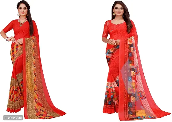 Stylish Fancy Georgette Saree With Blouse Piece Combo For Women Pack Of 2-thumb0