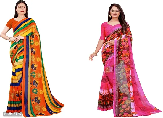 Stylish Fancy Georgette Saree With Blouse Piece Combo For Women Pack Of 2-thumb0