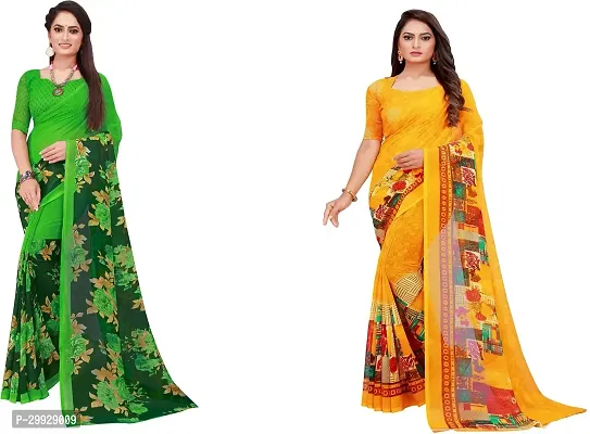 Stylish Fancy Georgette Saree With Blouse Piece Combo For Women Pack Of 2