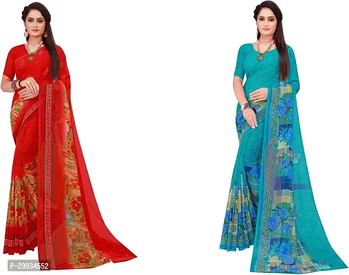 Stylish Fancy Georgette Saree With Blouse Piece Combo For Women Pack Of 2-thumb0