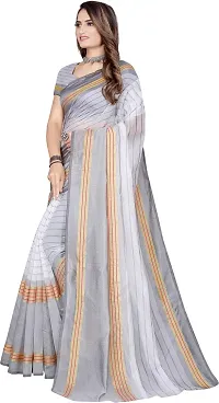 Women Stylish Cotton Silk Striped Saree with Blouse piece-thumb1