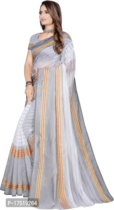 Women Stylish Cotton Silk Striped Saree with Blouse piece-thumb2